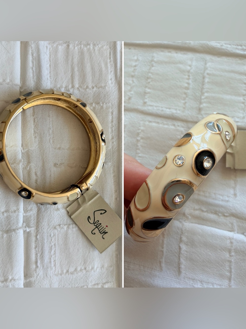 Sequin Nordstrom Enamel Crystal Hinged Clamper Bangle Bracelet NWT
